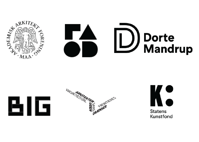 Støtter og samarbejdspartnere: Akademisk Arkitektforening, Dorte Mandrup, BIG, Arkitekter Uden Grænser og Statens Kunstfond