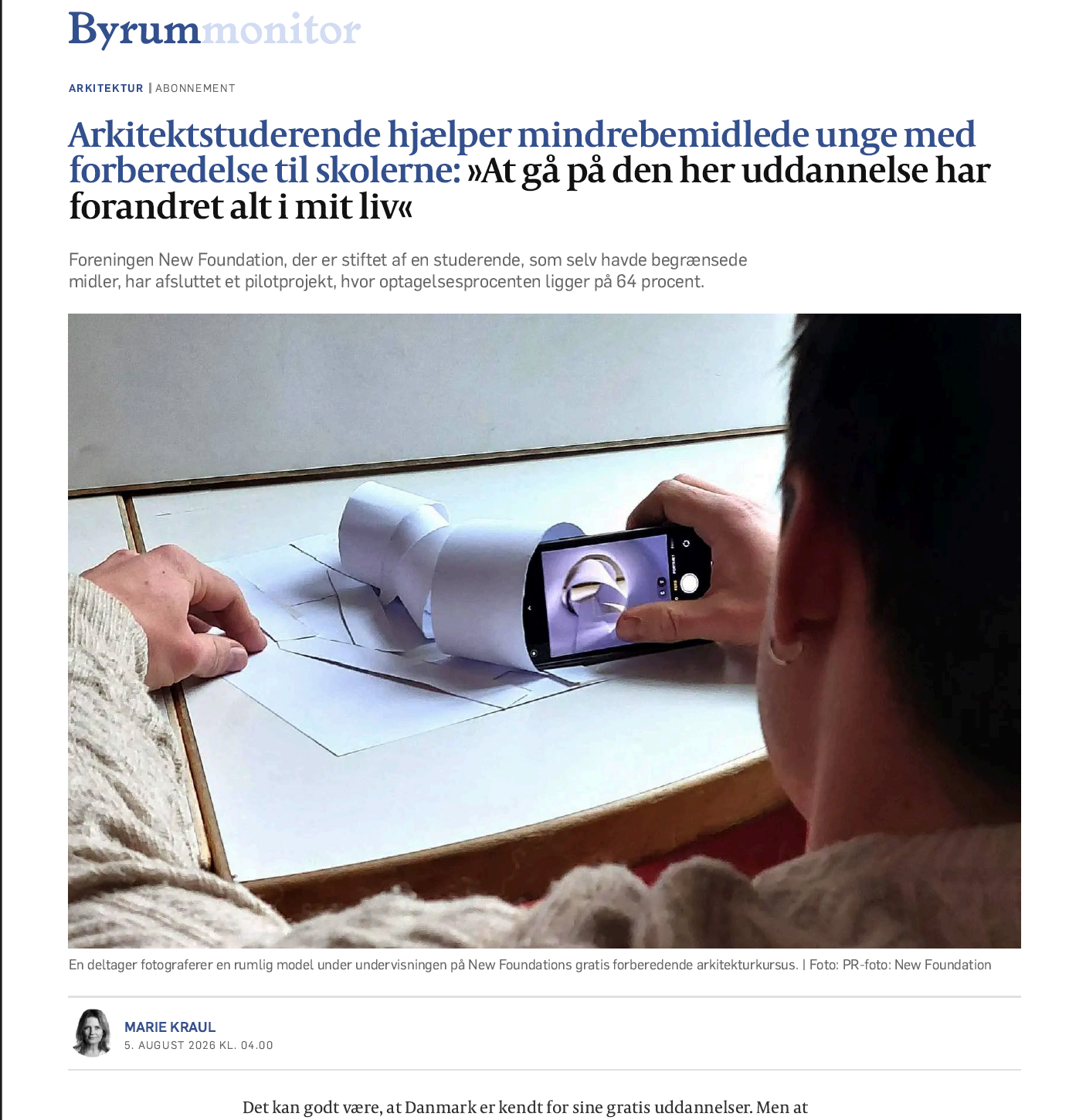 Artikel i Byrummonitor om New Foundation